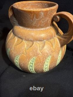 Roseville Falline Brown 1933 Vintage Arts And Crafts Ceramic Handled Vase 644-6