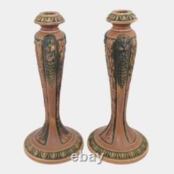 Roseville Florentine I Brown 1924 Arts And Crafts Pottery Candle Holders 1050-10
