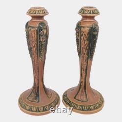 Roseville Florentine I Brown 1924 Arts And Crafts Pottery Candle Holders 1050-10
