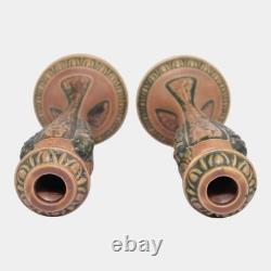 Roseville Florentine I Brown 1924 Arts And Crafts Pottery Candle Holders 1050-10