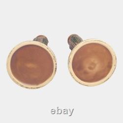 Roseville Florentine I Brown 1924 Arts And Crafts Pottery Candle Holders 1050-10