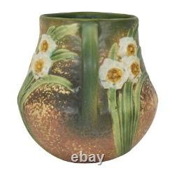 Roseville Jonquil 1931 Vintage Arts And Crafts Pottery Brown Ceramic Vase 526-6