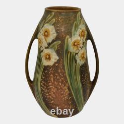 Roseville Jonquil 1931 Vintage Arts And Crafts Pottery Brown Ceramic Vase 528-8