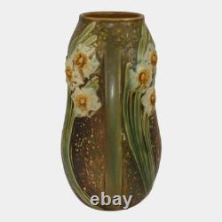 Roseville Jonquil 1931 Vintage Arts And Crafts Pottery Brown Ceramic Vase 528-8