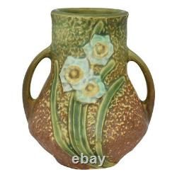 Roseville Jonquil 1931 Vintage Arts And Crafts Pottery Brown Handled Vase