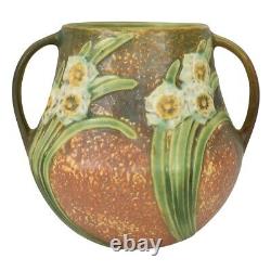 Roseville Jonquil 1931 Vintage Arts And Crafts Pottery Brown Handled Vase 526-6