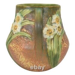 Roseville Jonquil 1931 Vintage Arts And Crafts Pottery Brown Handled Vase 526-6