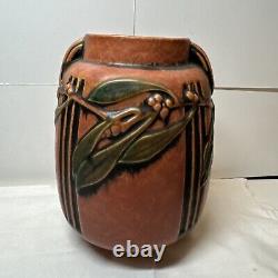 Roseville Laurel Red 1934 Vintage Arts And Crafts Pottery Ceramic Vase 8t By 6