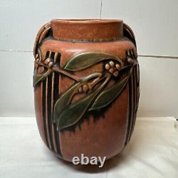 Roseville Laurel Red 1934 Vintage Arts And Crafts Pottery Ceramic Vase 8t By 6