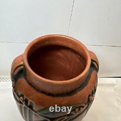 Roseville Laurel Red 1934 Vintage Arts And Crafts Pottery Ceramic Vase 8t By 6