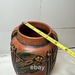 Roseville Laurel Red 1934 Vintage Arts And Crafts Pottery Ceramic Vase 8t By 6