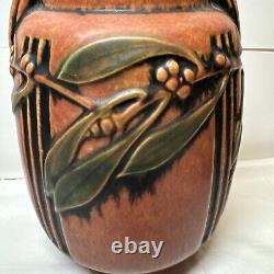 Roseville Laurel Red 1934 Vintage Arts And Crafts Pottery Ceramic Vase 8t By 6