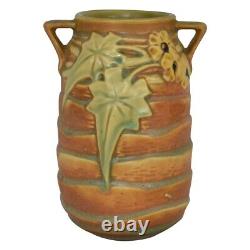 Roseville Luffa Brown 1934 Vintage Arts And Crafts Pottery Ceramic Vase 684-6