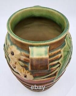 Roseville Luffa Brown 1934 Vintage Arts And Crafts Pottery Ceramic Vase 685-7