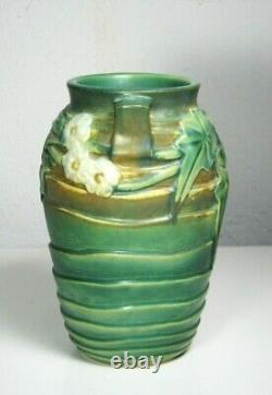 Roseville Luffa Green 1934 Vintage Arts & Crafts Pottery Vase 685-7, MINT, Label