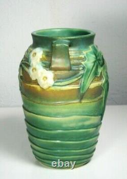 Roseville Luffa Green 1934 Vintage Arts & Crafts Pottery Vase 685-7, MINT, Label