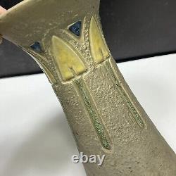 Roseville Mostique Gray 1916 Arts And Crafts Pottery Yellow Flower Vase 164-10