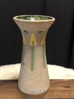 Roseville Mostique Gray 1916 Arts & Crafts Pottery Yellow Flower Vase, No Cracks