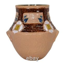 Roseville Mostique Tan 1916 Antique Arts And Crafts Pottery Ceramic Vase 535-8