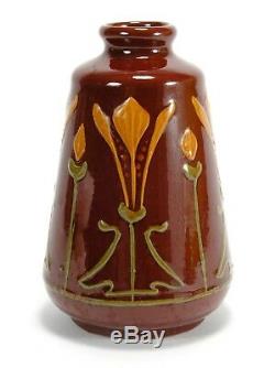 Roseville Pottery Crocus 7 Art Nouveau floral slip arts & crafts rust red