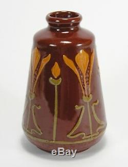 Roseville Pottery Crocus 7 Art Nouveau floral slip arts & crafts rust red