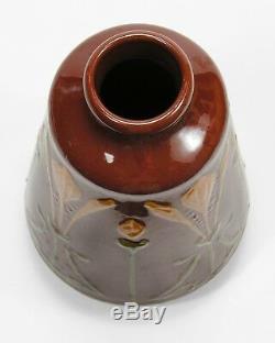 Roseville Pottery Crocus 7 Art Nouveau floral slip arts & crafts rust red