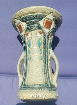 Roseville Pottery Mostique 532-6 Vase Arts & Crafts Era Gray with Handles c. 1915