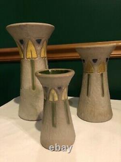 Roseville Pottery Mostique Arts & Crafts Set of Vases Mission Arrow Tulip 1916