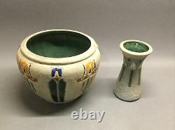 Roseville Pottery Mostique Jardinere Planter And Vase 1920s Mission Arts Crafts