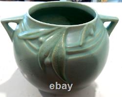 Roseville Pottery Velmoss Ball Vase Green measures 7 1/2Hx8to Handles