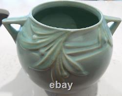 Roseville Pottery Velmoss Ball Vase Green measures 7 1/2Hx8to Handles