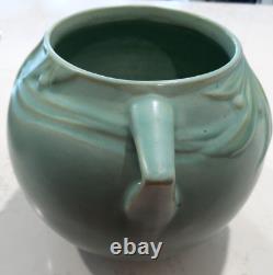 Roseville Pottery Velmoss Ball Vase Green measures 7 1/2Hx8to Handles