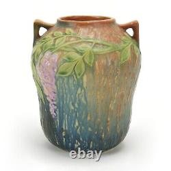 Roseville Pottery Wisteria 634-7 matte blue green 2 handle vase Arts & Crafts