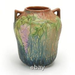 Roseville Pottery Wisteria 634-7 matte blue green 2 handle vase Arts & Crafts
