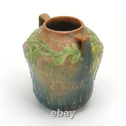 Roseville Pottery Wisteria 634-7 matte blue green 2 handle vase Arts & Crafts