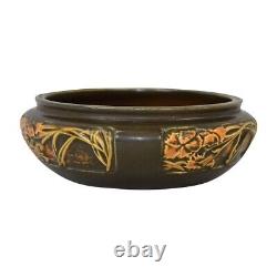 Roseville Rosecraft Panel 1926 Arts And Crafts Pottery Brown Cabinet Bowl