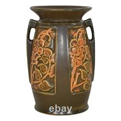 Roseville Rosecraft Panel Brown 1926 Arts And Crafts Pottery Handled Vase