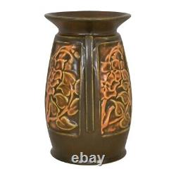 Roseville Rosecraft Panel Brown 1926 Arts And Crafts Pottery Handled Vase