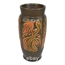 Roseville Rosecraft Panel Brown 1926 Vintage Arts And Crafts Pottery Flower Vase
