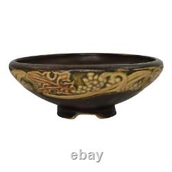 Roseville Rosecraft Vintage Brown 1925 Arts And Crafts Pottery Footed Bowl 141-5