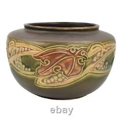 Roseville Rosecraft Vintage Brown 1925 Arts And Crafts Pottery Shouldered Bowl