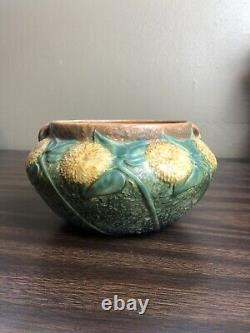 Roseville Sunflower 1930 Vintage Arts And Crafts Pottery Ceramic Bowl