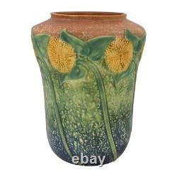 Roseville Sunflower 1930 Vintage Arts And Crafts Pottery Ceramic Vase 492-10