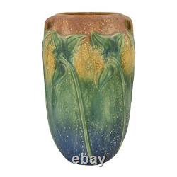 Roseville Sunflower 1930 Vintage Arts And Crafts Pottery Ceramic Vase 494-10