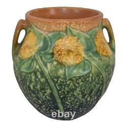 Roseville Sunflower 1930 Vintage Arts And Crafts Pottery Handled Ceramic Vase