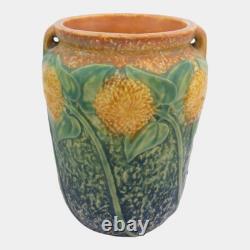 Roseville Sunflower 1930 Vintage Arts And Crafts Pottery Handled Ceramic Vase