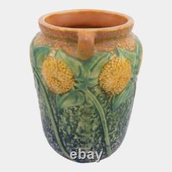 Roseville Sunflower 1930 Vintage Arts And Crafts Pottery Handled Ceramic Vase