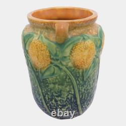 Roseville Sunflower 1930 Vintage Arts And Crafts Pottery Handled Ceramic Vase