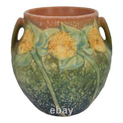Roseville Sunflower 1930 Vintage Arts And Crafts Pottery Handled Flower Vase