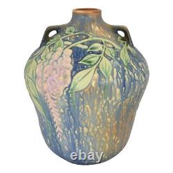 Roseville Wisteria 1933 Vintage Arts And Crafts Pottery Blue Ceramic Vase 636-8